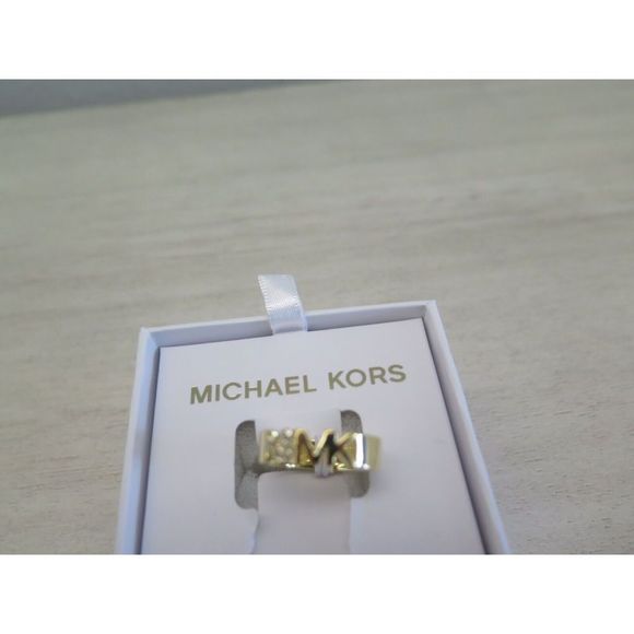 Michael Kors MKJX7978710 Size 7 Gold Tone Pavé Crystals Heart w/MK Logo Ring - Picture 5 of 11
